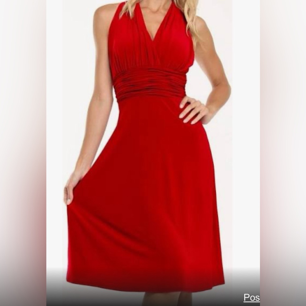 Red halter dress